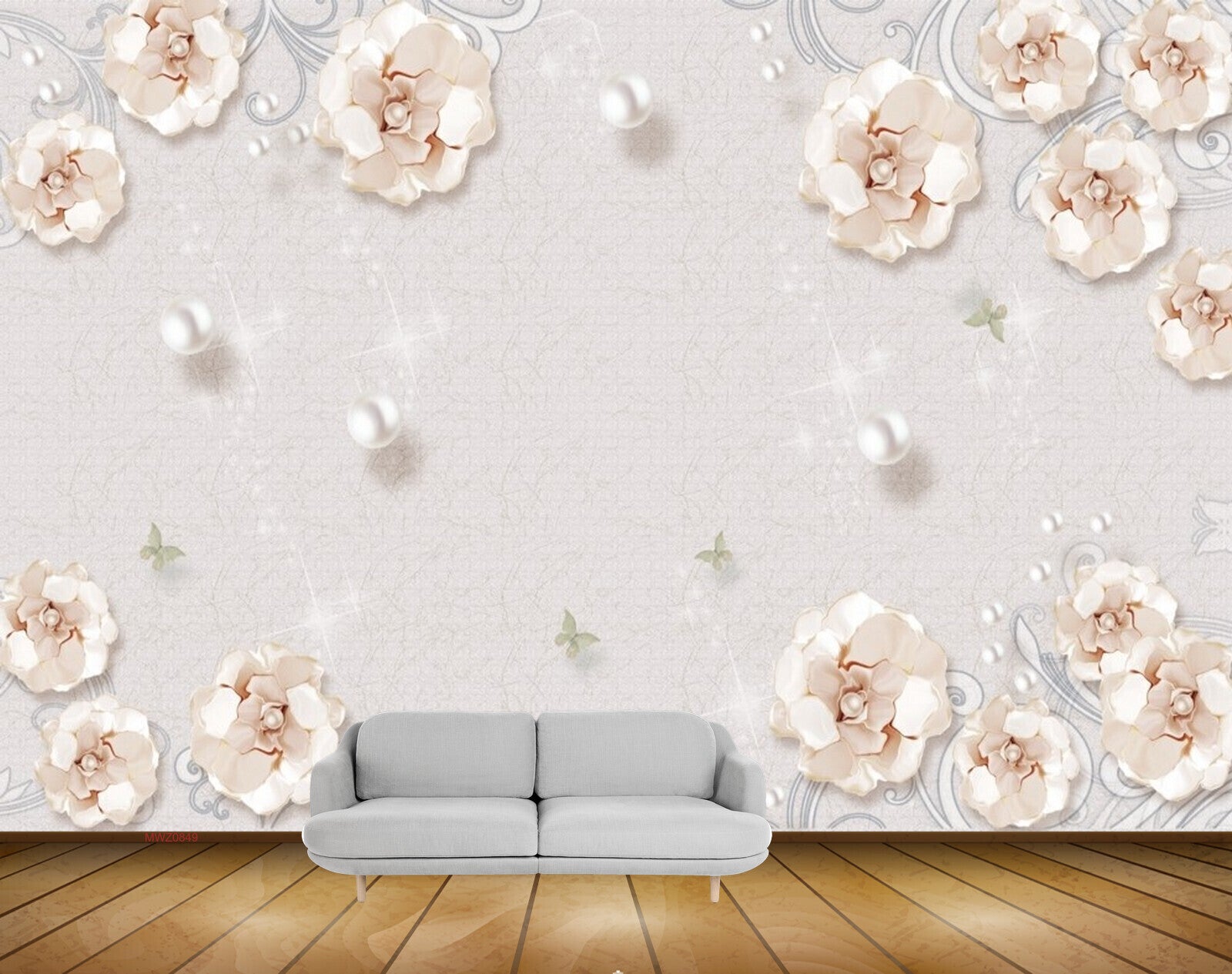 Avikalp MWZ0849 White Pink Flowers Butterflies 3D HD Wallpaper