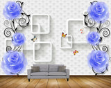 Avikalp MWZ0852 Blue Flowers Butterflies 3D HD Wallpaper