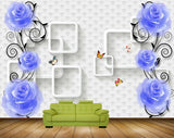 Avikalp MWZ0852 Blue Flowers Butterflies 3D HD Wallpaper