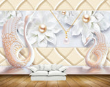 Avikalp MWZ0853 White Pearl Chain Flowers Cranes HD Wallpaper