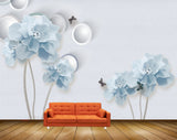 Avikalp MWZ0855 White Blue Flowers Butterflies 3D HD Wallpaper