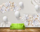Avikalp MWZ0856 White Gold Flowers Leaves HD Wallpaper