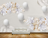 Avikalp MWZ0856 White Gold Flowers Leaves 3D HD Wallpaper