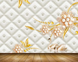 Avikalp MWZ0857 Pink Golden Flowers Plants Cranes 3D HD Wallpaper