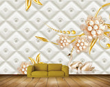 Avikalp MWZ0857 Pink Golden Flowers Plants Cranes 3D HD Wallpaper