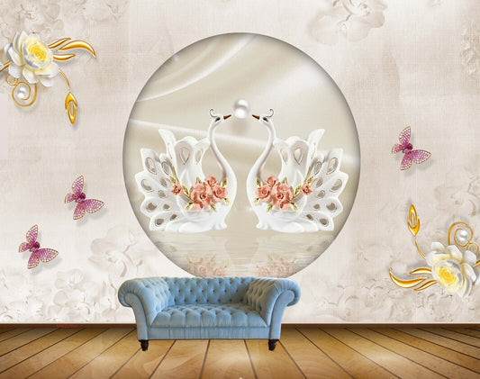 Avikalp MWZ0860 White Flowers Butterflies Cranes HD Wallpaper