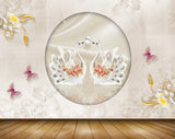 Avikalp MWZ0860 White Flowers Butterflies Cranes 3D HD Wallpaper