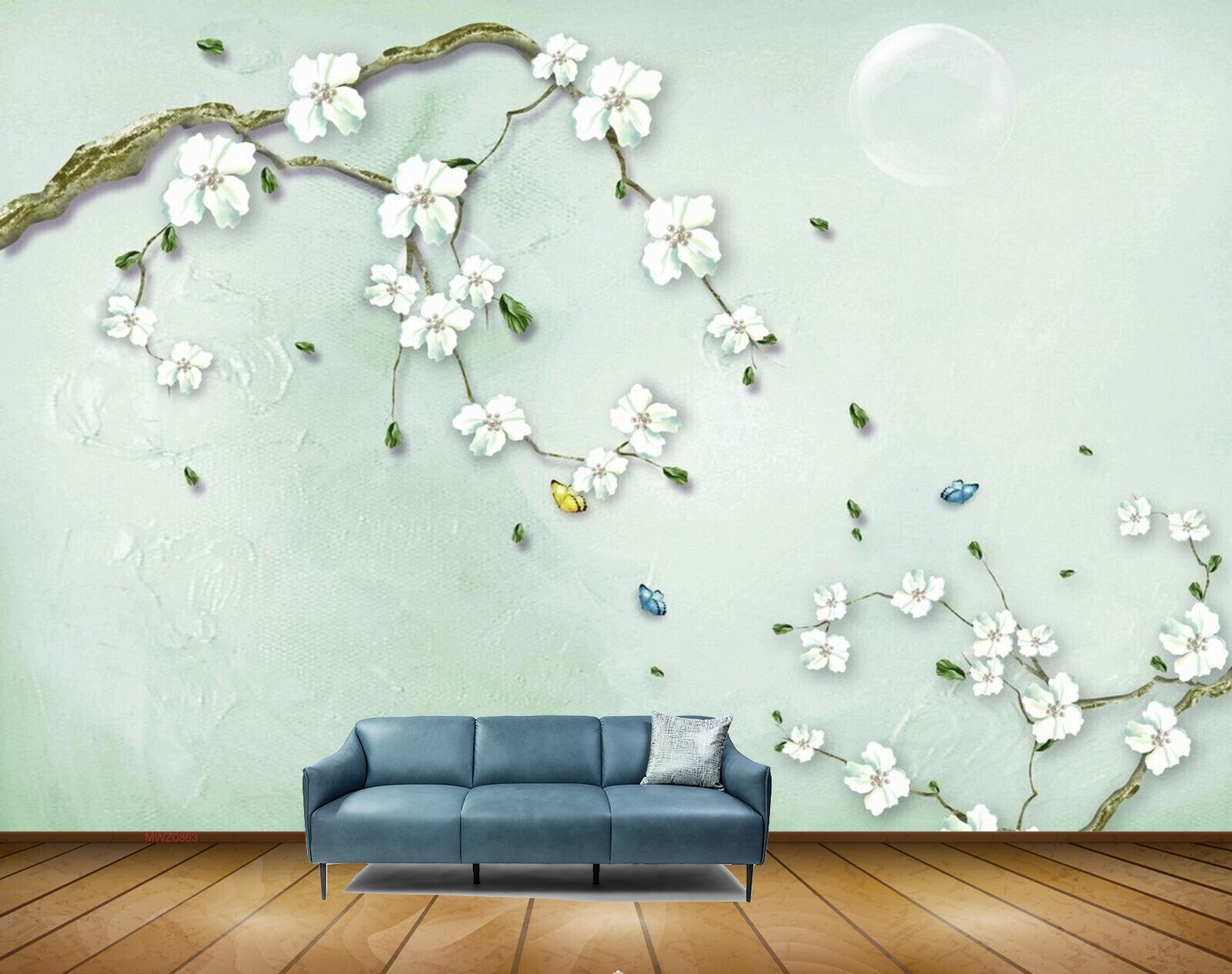 Avikalp MWZ0863 White Flowers Branches Butterflies HD Wallpaper
