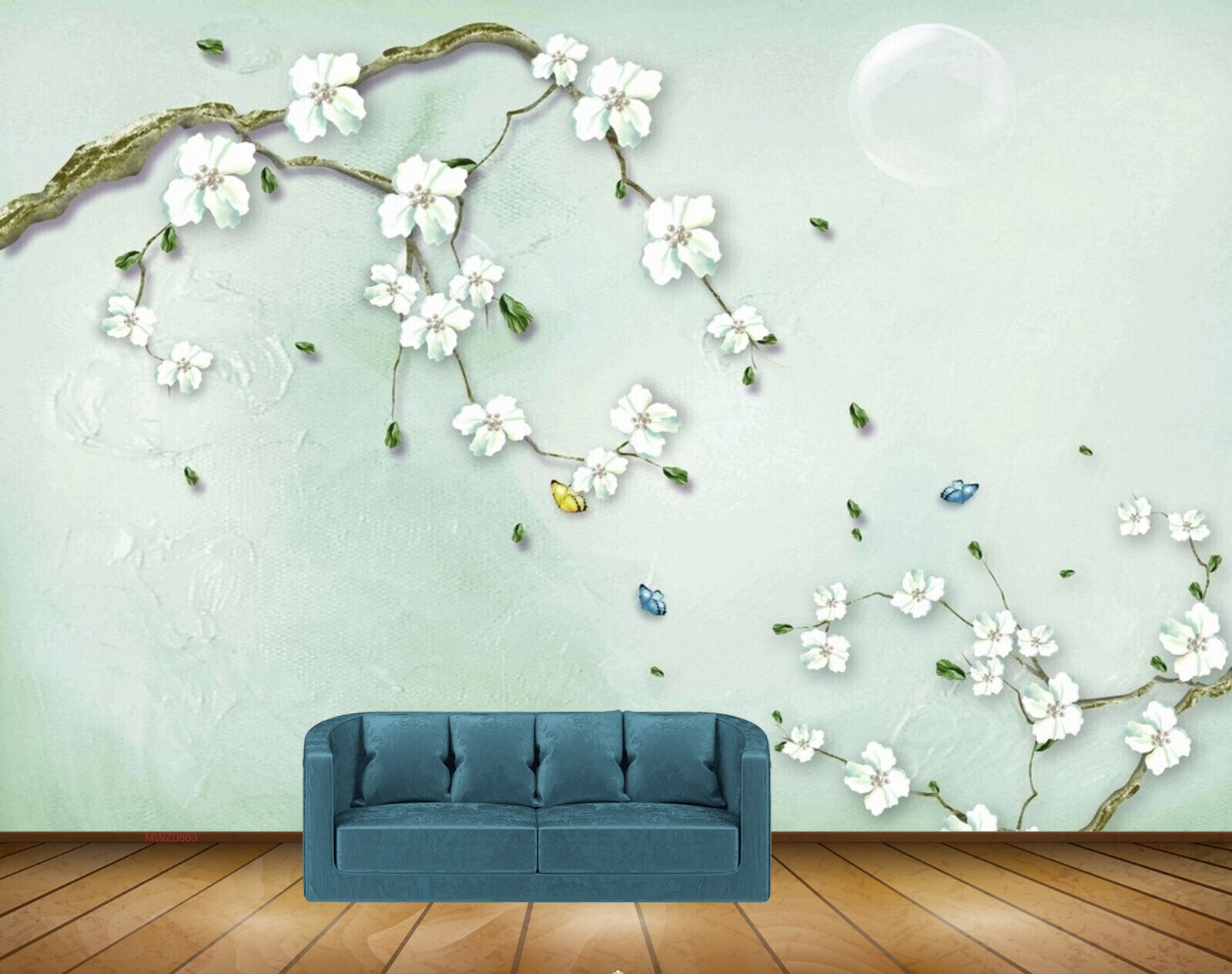 Avikalp MWZ0863 White Flowers Branches Butterflies 3D HD Wallpaper