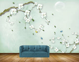 Avikalp MWZ0863 White Flowers Branches Butterflies 3D HD Wallpaper