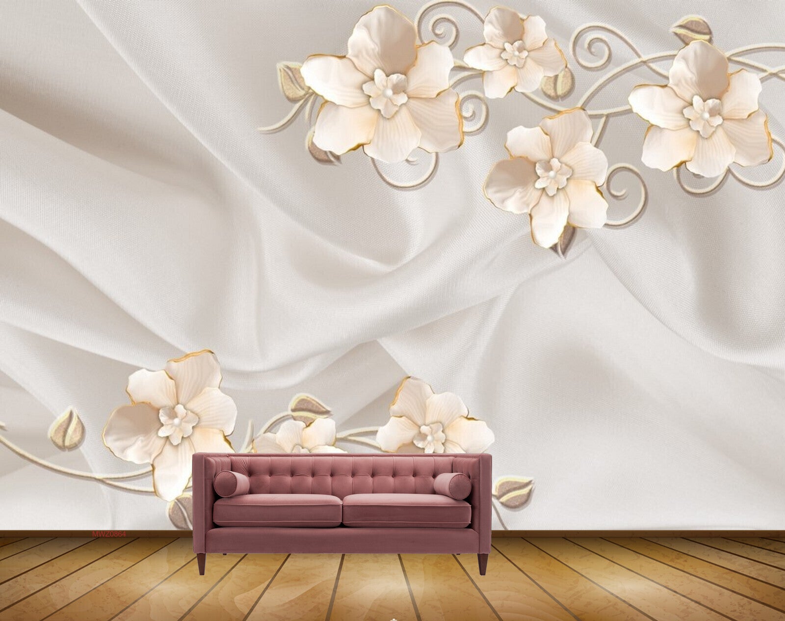 Avikalp MWZ0864 Pink White Flowers Leaves Branches 3D HD Wallpaper
