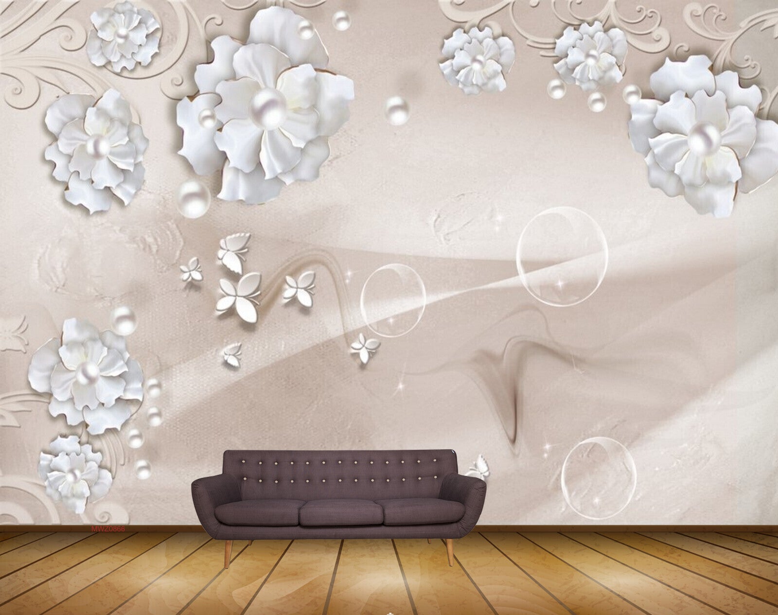 Avikalp MWZ0866 White Flowers Butterflies 3D HD Wallpaper
