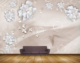 Avikalp MWZ0866 White Flowers Butterflies 3D HD Wallpaper