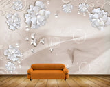 Avikalp MWZ0866 White Flowers Butterflies 3D HD Wallpaper
