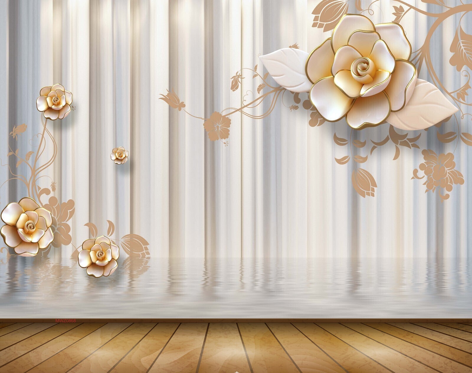 Avikalp MWZ0868 White Pink Flowers Leaves Branches 3D HD Wallpaper