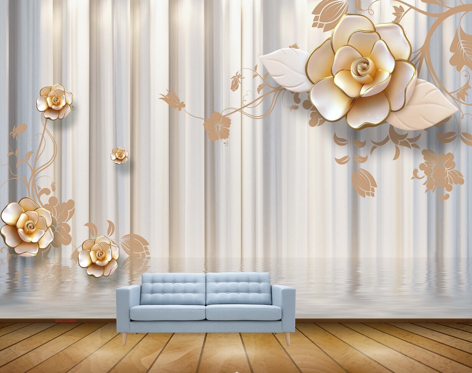 Avikalp MWZ0868 White Pink Flowers Leaves Branches 3D HD Wallpaper