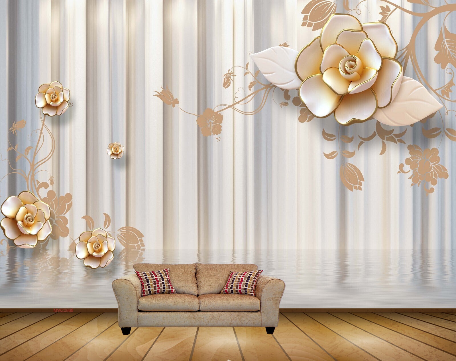 Avikalp MWZ0868 White Pink Flowers Leaves Branches 3D HD Wallpaper