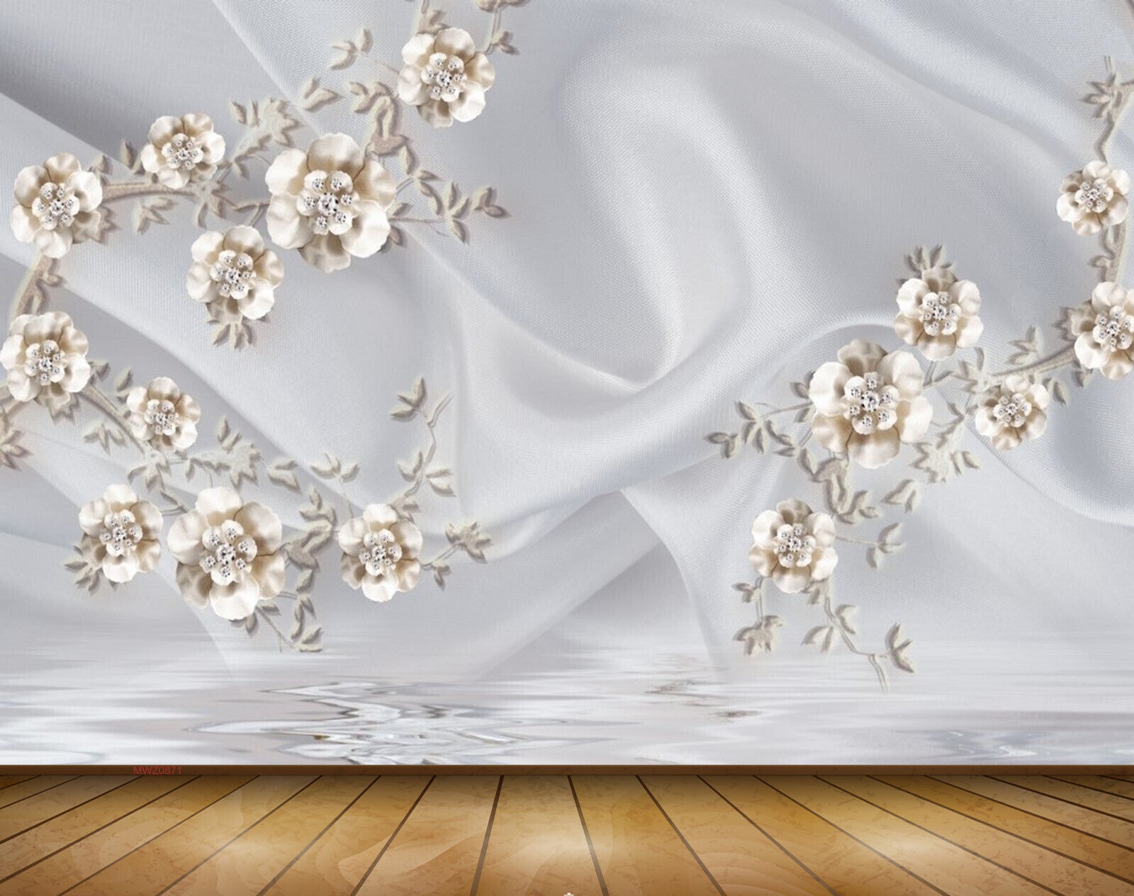 Avikalp MWZ0871 White Flowers Branches Leaves 3D HD Wallpaper