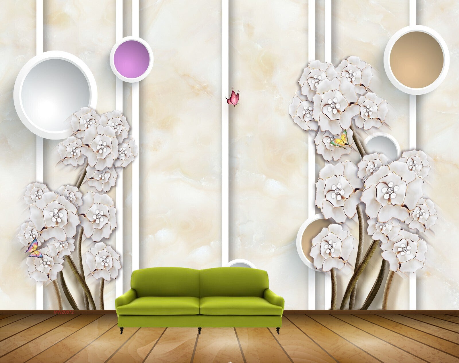 Avikalp MWZ0872 White Flowers Butterflies Stems HD Wallpaper