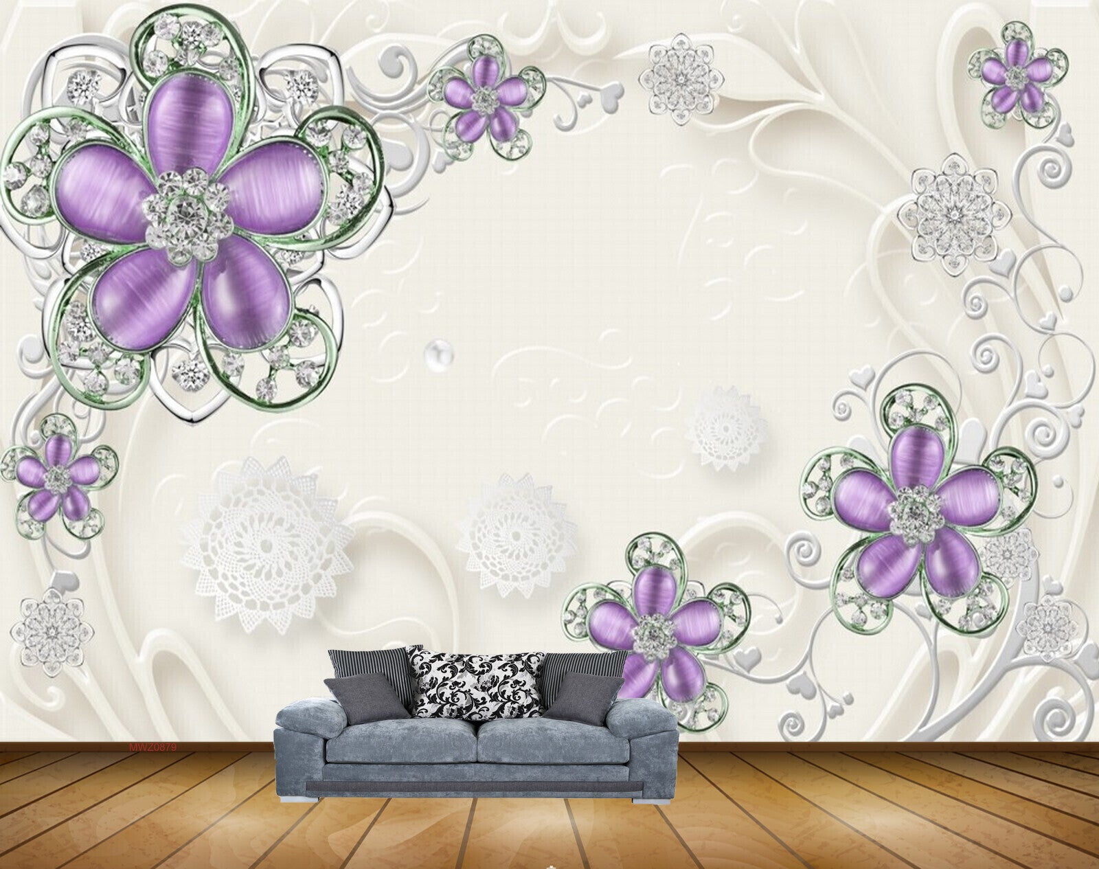 Avikalp MWZ0879 Purple Flowers Branches Leaves 3D HD Wallpaper