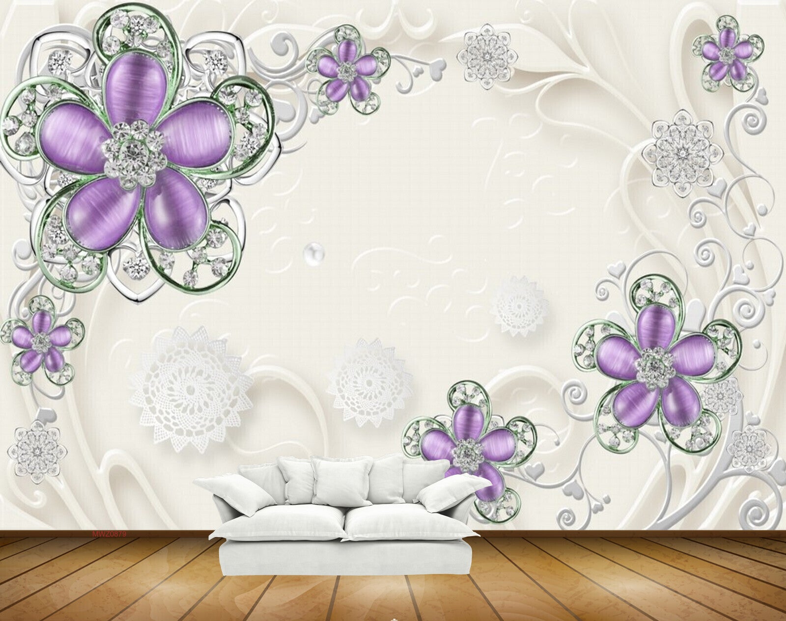 Avikalp MWZ0879 Purple Flowers Branches Leaves 3D HD Wallpaper