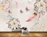 Avikalp MWZ0880 White Flowers Butterflies Leaves HD Wallpaper