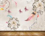 Avikalp MWZ0880 White Flowers Butterflies Leaves 3D HD Wallpaper