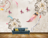 Avikalp MWZ0880 White Flowers Butterflies Leaves 3D HD Wallpaper