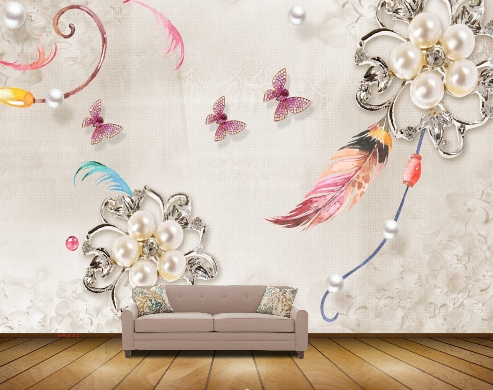 Avikalp MWZ0880 White Flowers Butterflies Leaves 3D HD Wallpaper