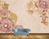 Avikalp MWZ0882 Pink Gold Flowers Leaves HD Wallpaper