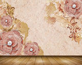 Avikalp MWZ0882 Pink Gold Flowers Leaves 3D HD Wallpaper