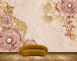 Avikalp MWZ0882 Pink Gold Flowers Leaves 3D HD Wallpaper