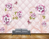 Avikalp MWZ0884 White Pink Flowers Butterflies Leaves 3D HD Wallpaper