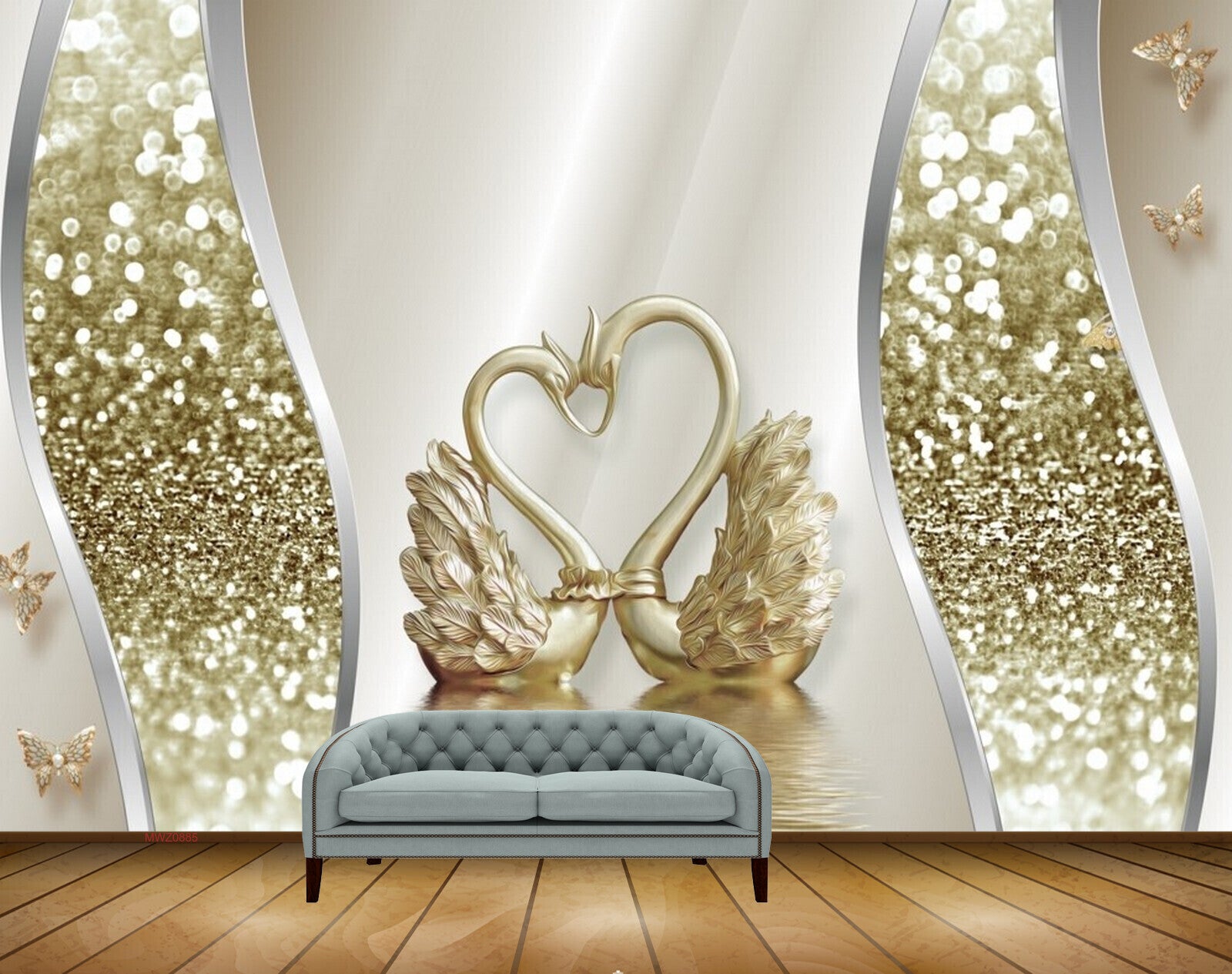 Avikalp MWZ0885 Golden Cranes Butterflies HD Wallpaper