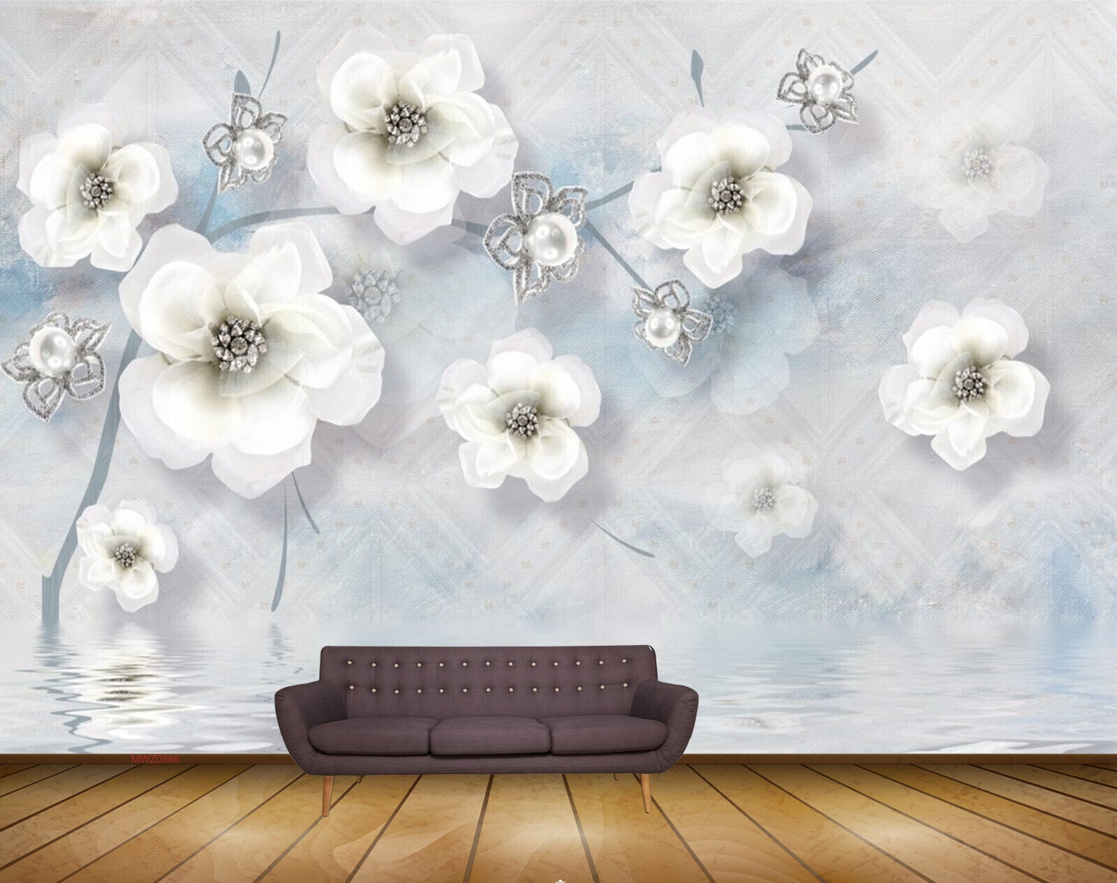 Avikalp MWZ0886 White Black Flowers 3D HD Wallpaper