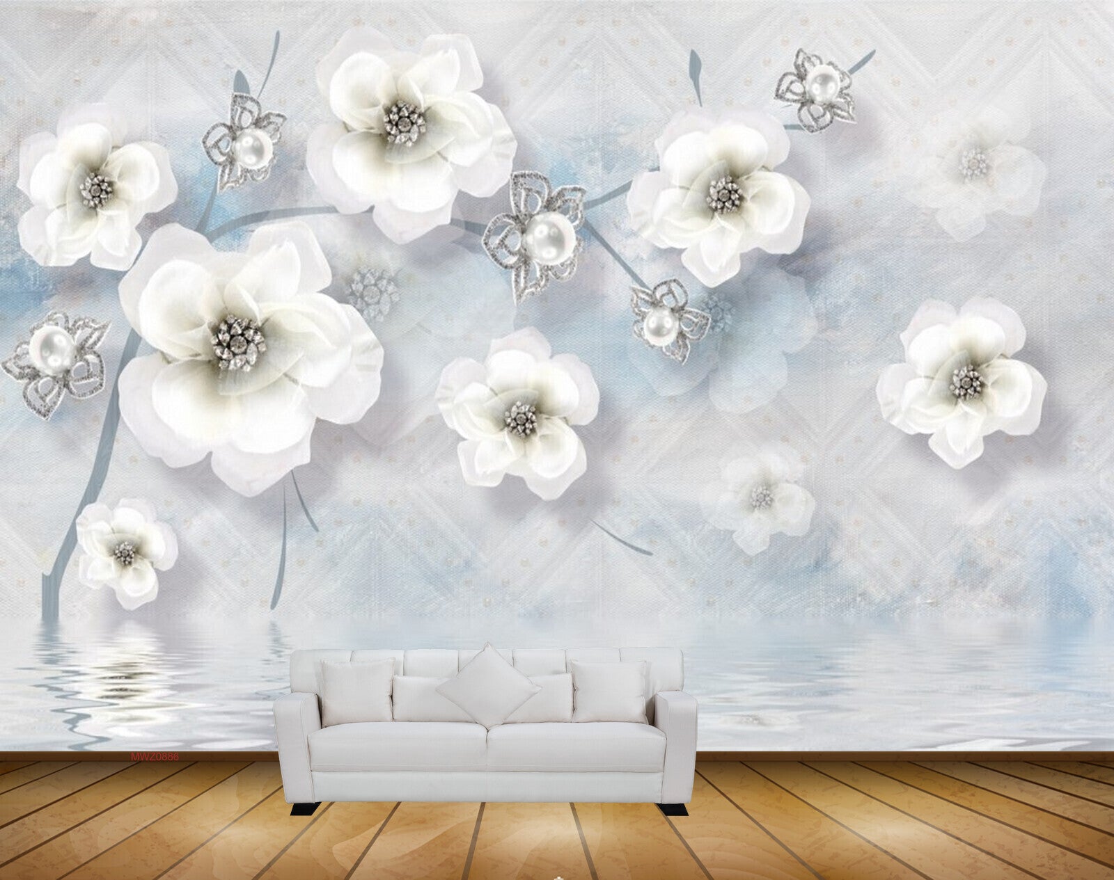 Avikalp MWZ0886 White Black Flowers 3D HD Wallpaper