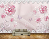 Avikalp MWZ0887 Pink White Flowers Butterflies HD Wallpaper