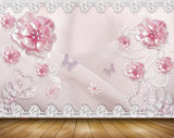 Avikalp MWZ0887 Pink White Flowers Butterflies 3D HD Wallpaper
