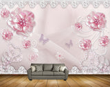 Avikalp MWZ0887 Pink White Flowers Butterflies 3D HD Wallpaper