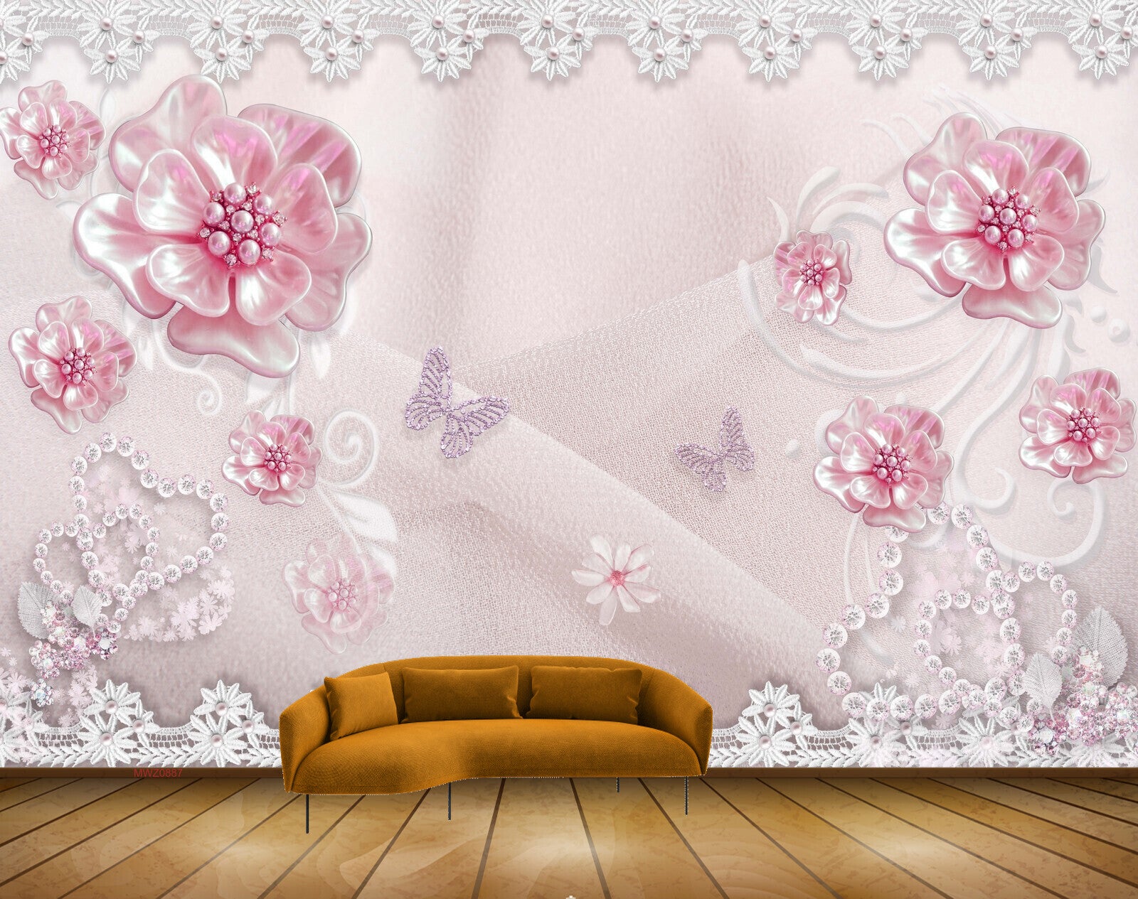 Avikalp MWZ0887 Pink White Flowers Butterflies 3D HD Wallpaper