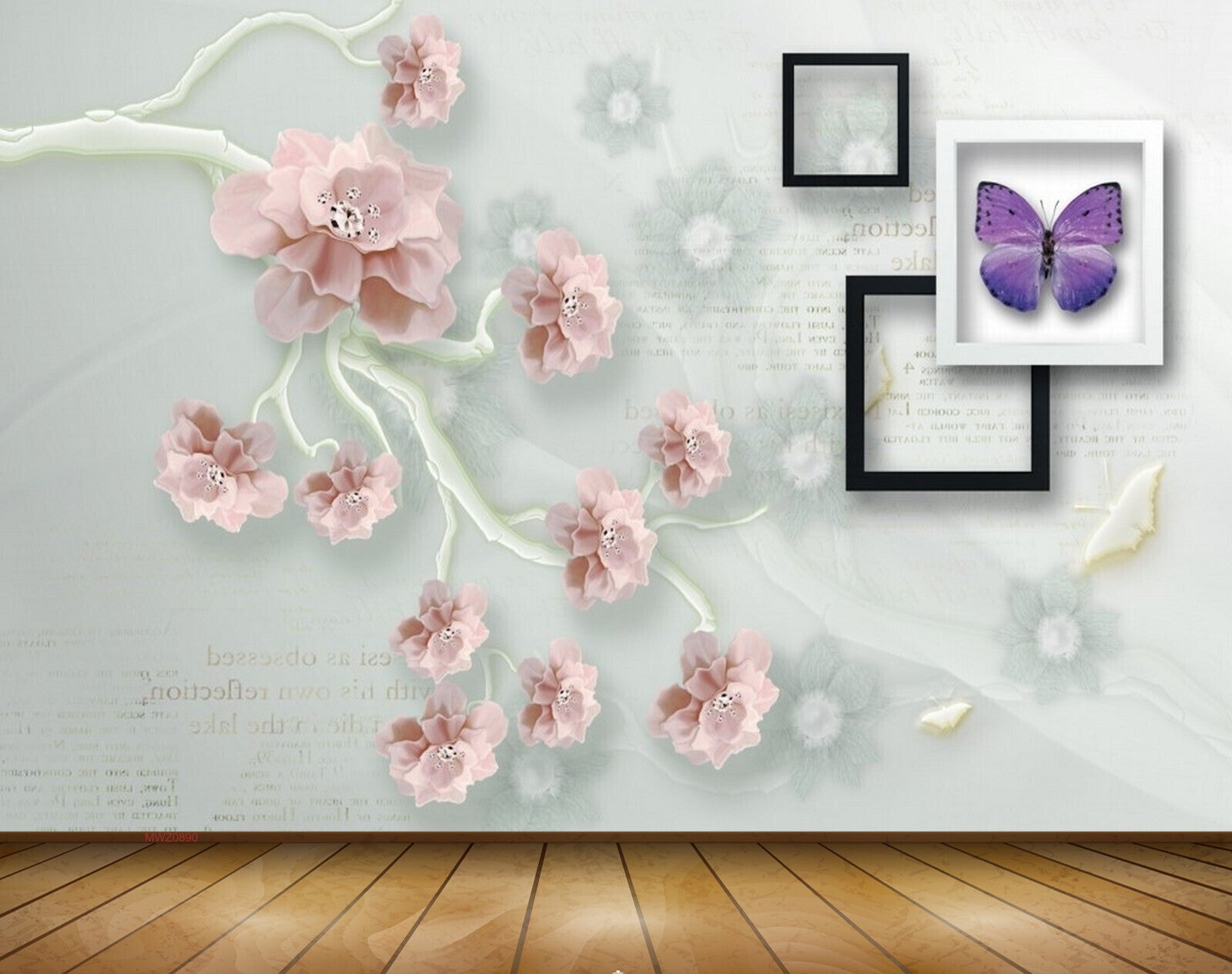 Avikalp MWZ0890 Pink Flowers Butterflies 3D HD Wallpaper