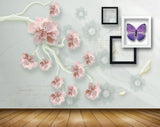 Avikalp MWZ0890 Pink Flowers Butterflies 3D HD Wallpaper