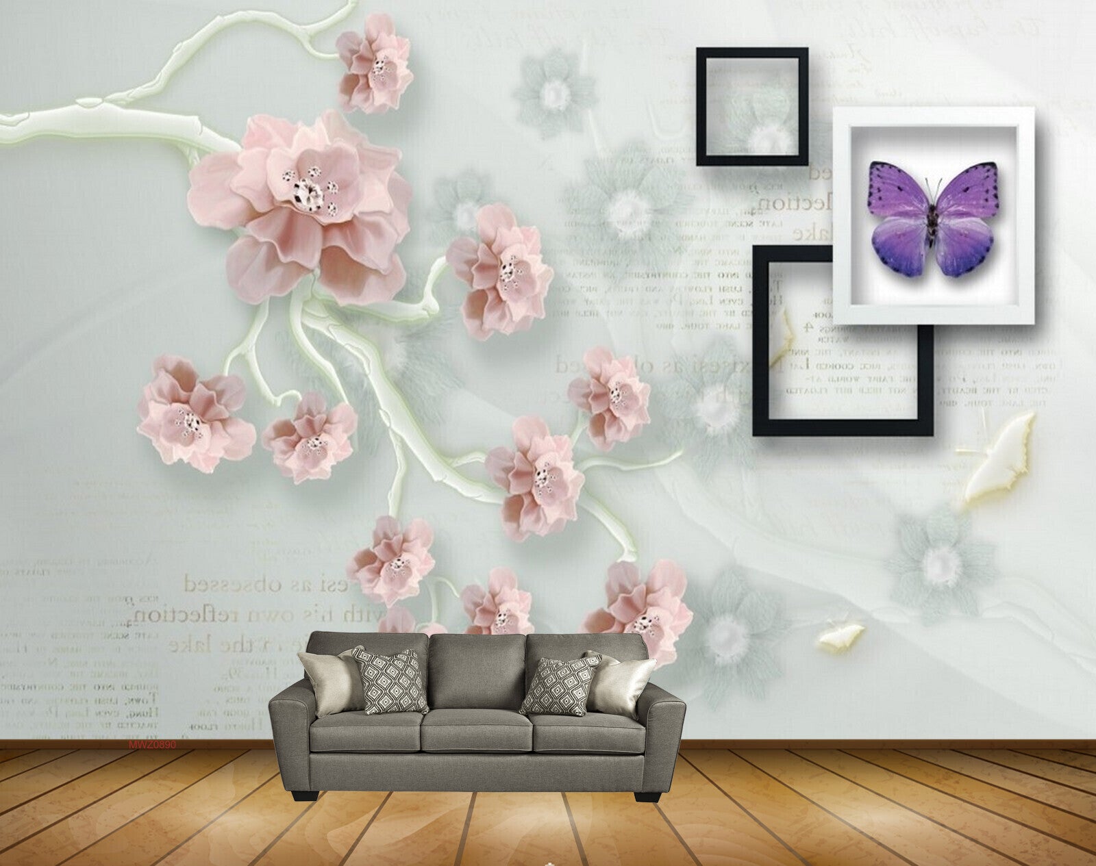 Avikalp MWZ0890 Pink Flowers Butterflies 3D HD Wallpaper