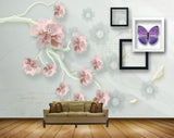 Avikalp MWZ0890 Pink Flowers Butterflies 3D HD Wallpaper