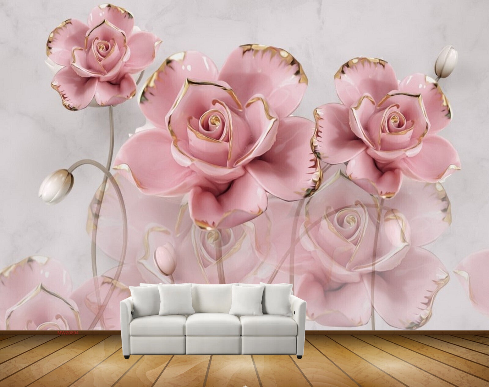 Avikalp MWZ0894 Pink White Flowers 3D HD Wallpaper