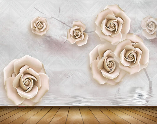 Avikalp MWZ0895 White Cream Flowers 3D HD Wallpaper