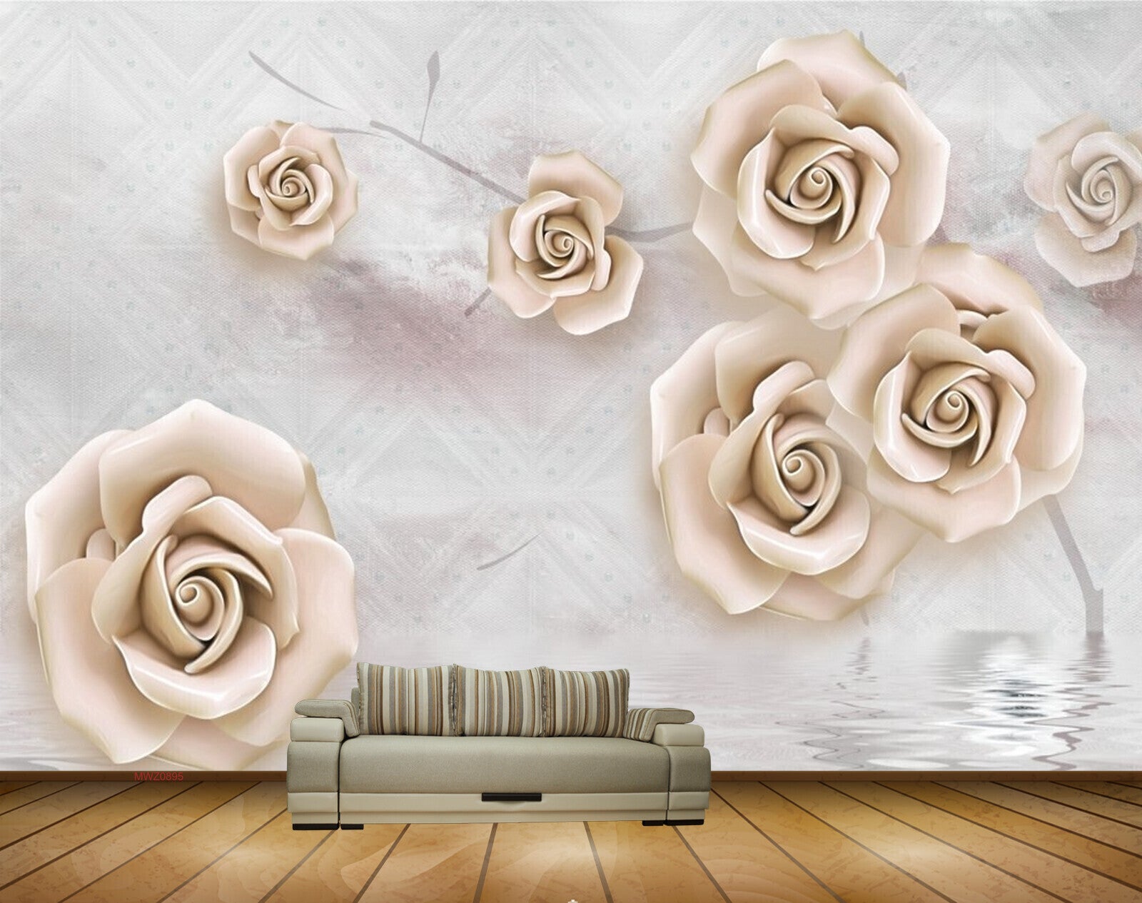 Avikalp MWZ0895 White Cream Flowers 3D HD Wallpaper