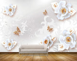 Avikalp MWZ0897 White Flowers Butterflies HD Wallpaper