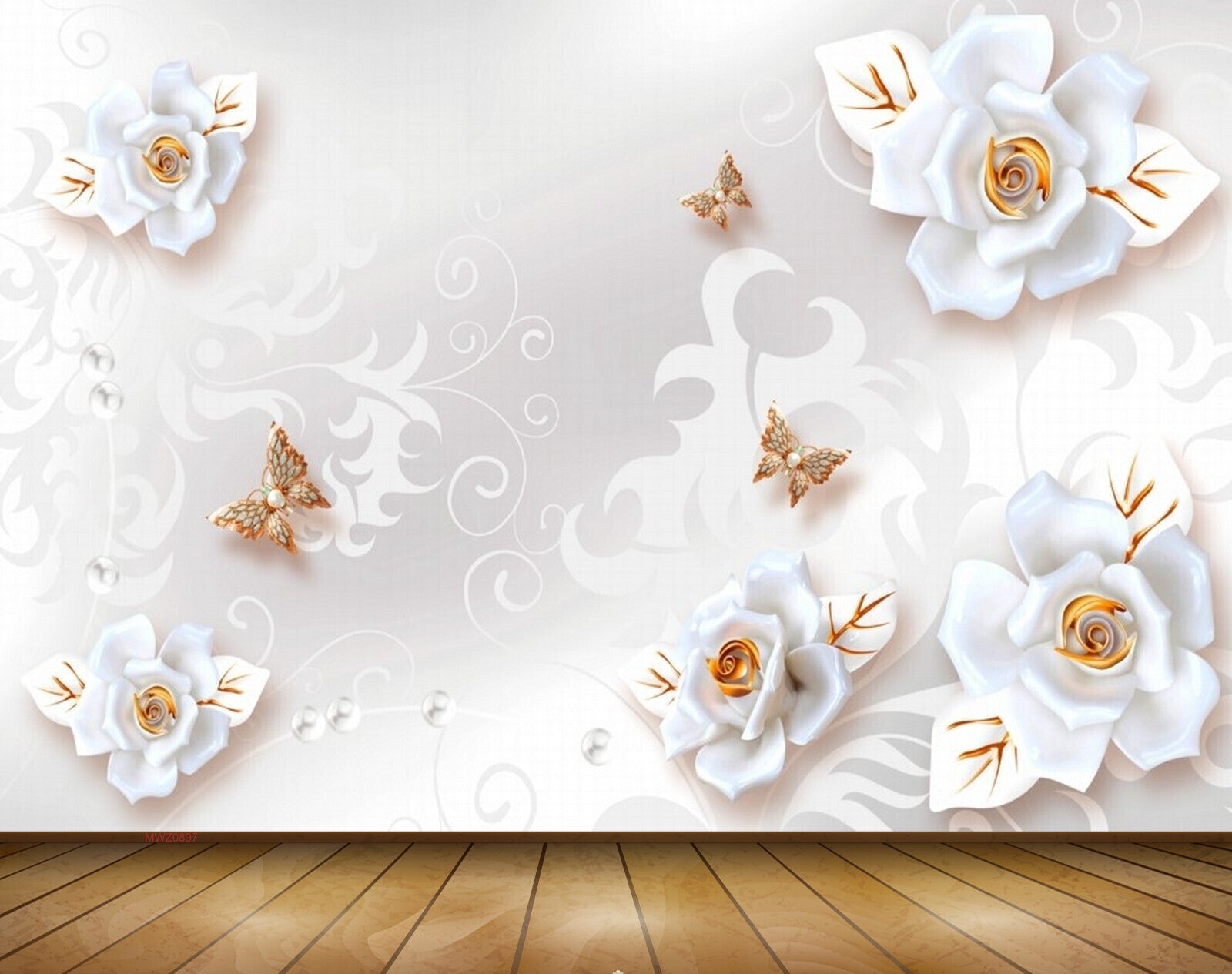 Avikalp MWZ0897 White Flowers Butterflies 3D HD Wallpaper