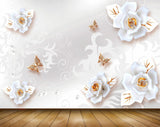 Avikalp MWZ0897 White Flowers Butterflies 3D HD Wallpaper